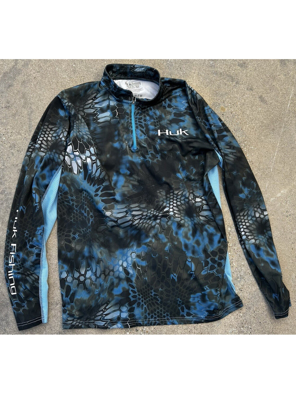 Huk Fishing Shirt Mens Sz M Blue Performance Kryptek Raid 1/4 Zip Long Sleeve